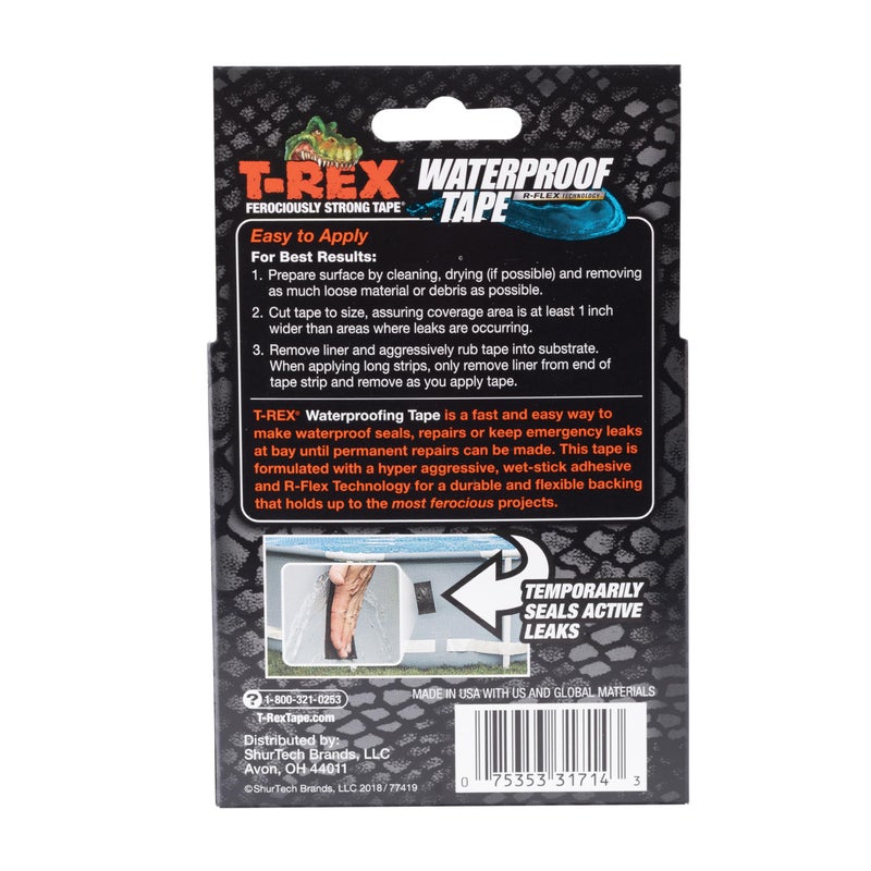 T-REX Heavy Duty Waterproof and Repair Tape for Wet or Rough/Dirty Surfaces Including Underwater, Leaks and More, 2" x 5', Black, 1-Roll (285988) - Image 2